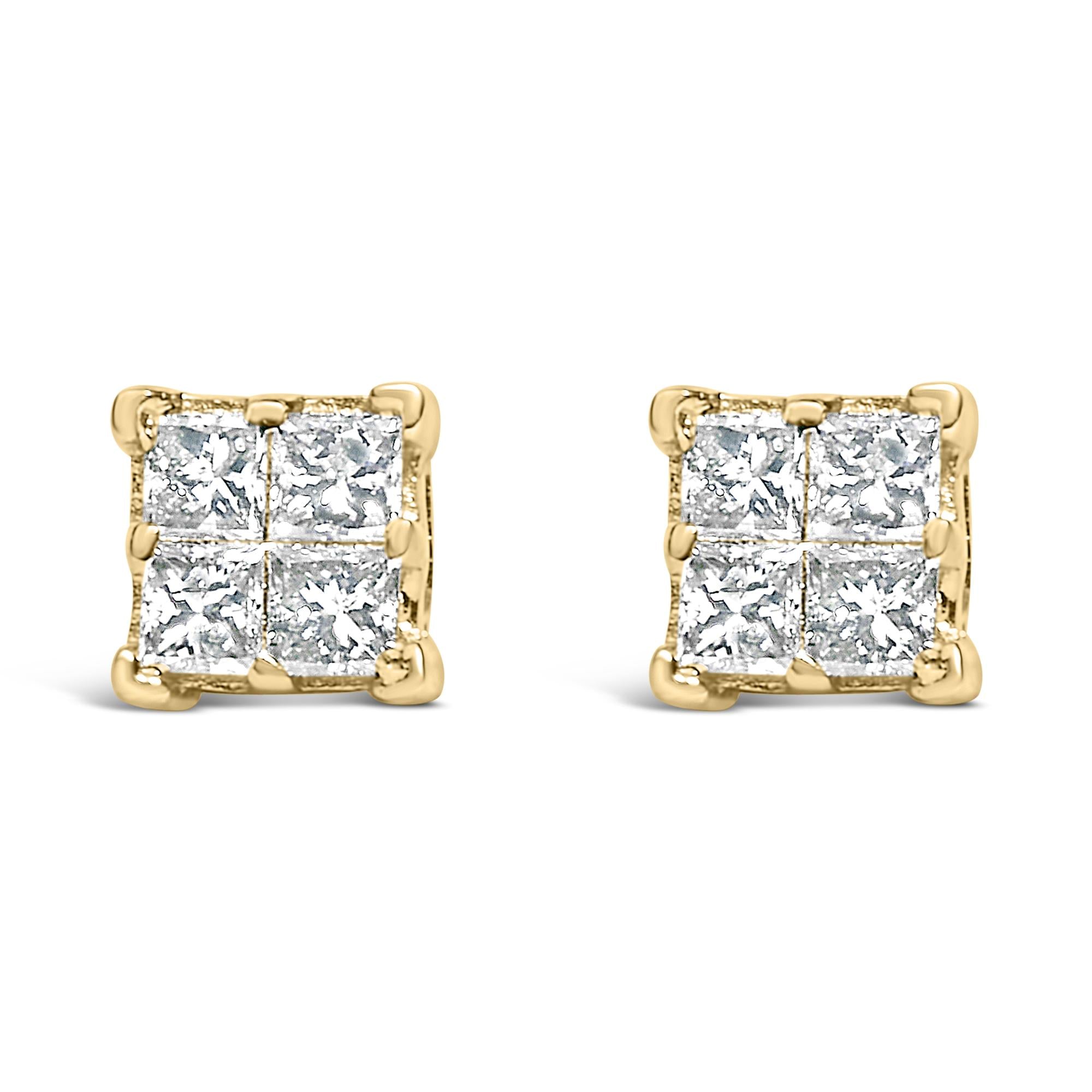 10K Gold Princess Diamond Composite Stud Earring (1/2 cttw, I-J Color, I1-I2 Clarity)
