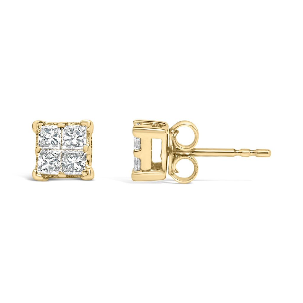 10K Gold Princess Diamond Composite Stud Earring (1/2 cttw, I-J Color, I1-I2 Clarity)