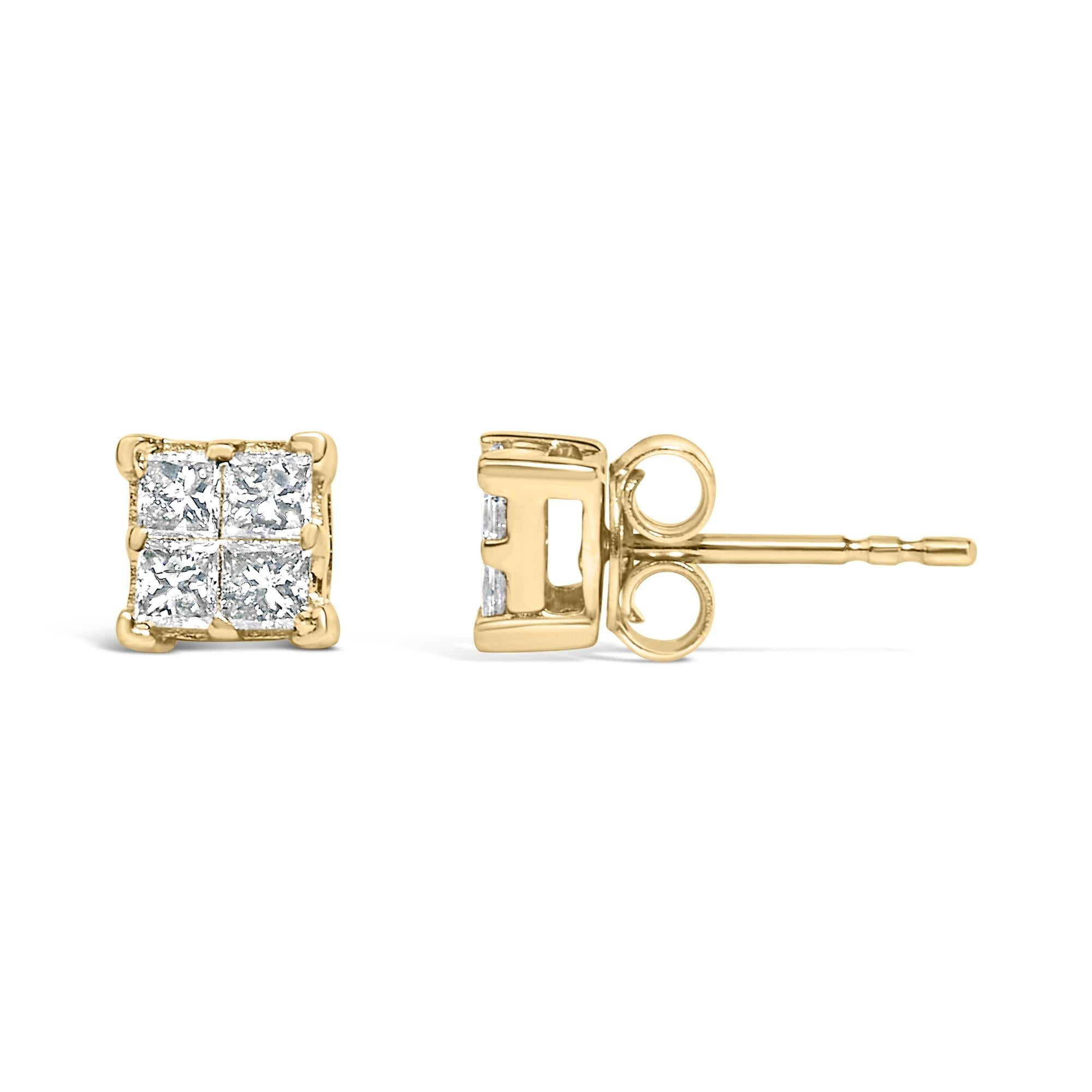 10K Gold Princess Diamond Composite Stud Earring (1/2 cttw, I-J Color, I1-I2 Clarity)