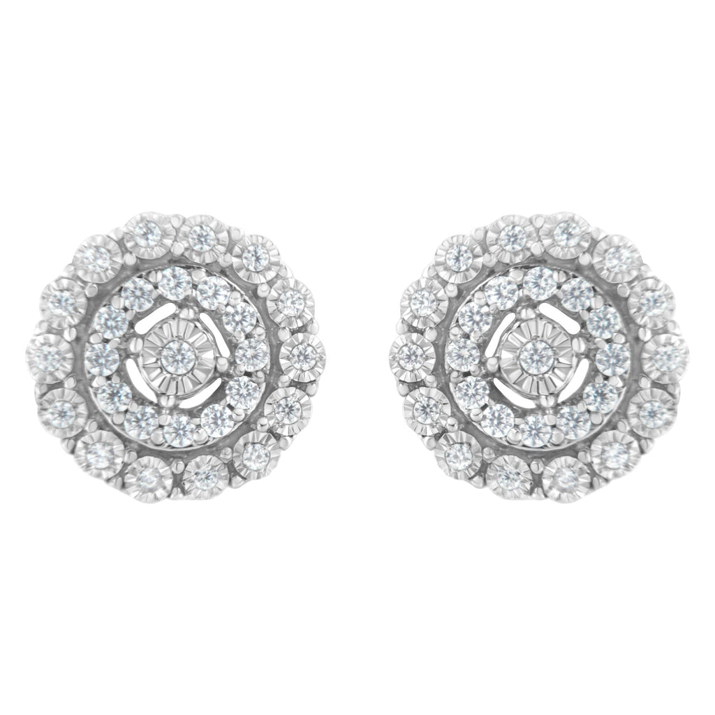 .925 Sterling Silver 1/2 cttw Miracle-Set Diamond Double Halo Stud Earring (I-J Clarity, I3 Color)