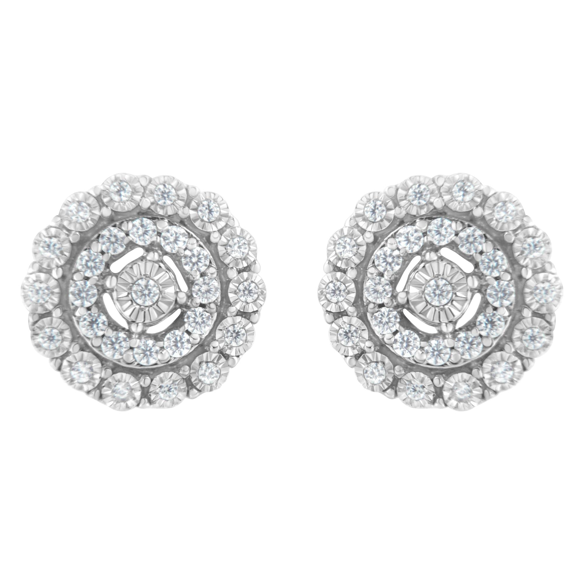 .925 Sterling Silver 1/2 cttw Miracle-Set Diamond Double Halo Stud Earring (I-J Clarity, I3 Color)