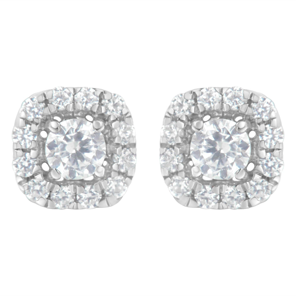 .925 Sterling Silver 1/2 cttw Brilliant Round-Cut Diamond Solitaire with Halo Stud Earring (I-J, I2-I3)