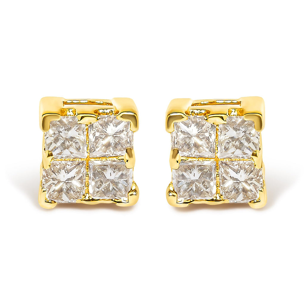 10KT Gold Princess Diamond Stud Earring (1/4 cttw, J-K Color, I1-I2 Clarity)
