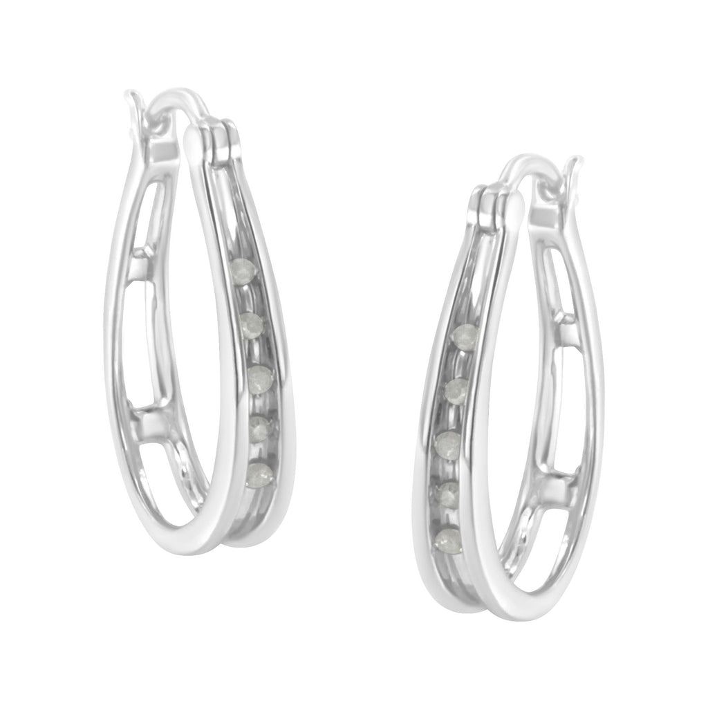 .925 Sterling Silver 1/10 Cttw Diamond Hoop Earrings (I-J Color, I3 Clarity) 