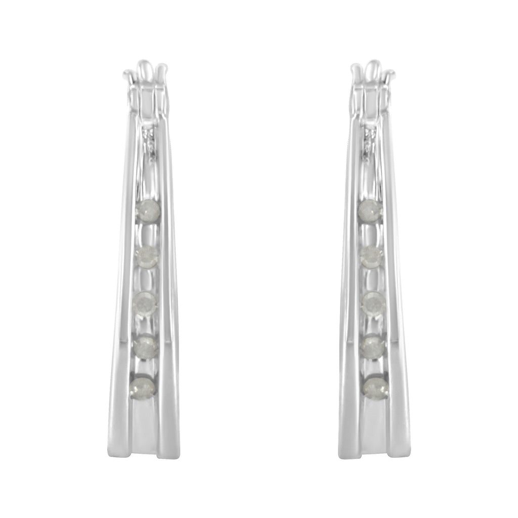 .925 Sterling Silver 1/10 Cttw Diamond Hoop Earrings (I-J Color, I3 Clarity) 