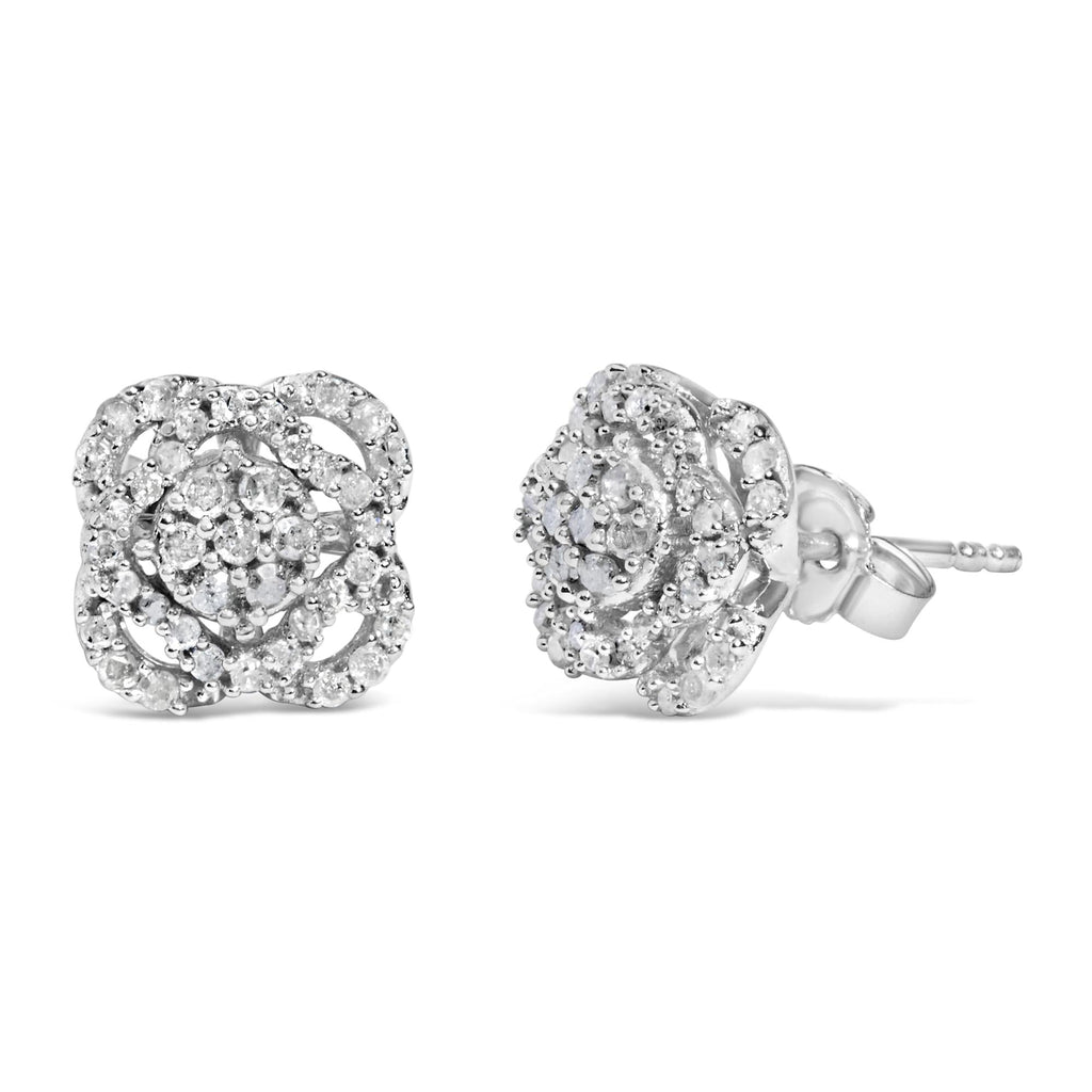 .925 Sterling Silver 1/2 cttw Round-cut Diamond Floral Cluster and Halo Stud Earring (I-J Color, I3 Clarity)