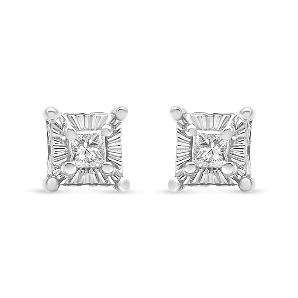 .925 Sterling Silver 1/4 Cttw Miracle Set Princess-Cut Diamond Solitaire Stud Earrings with Hidden Halo (I-J Color, SI2-I1 Clarity)