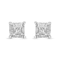.925 Sterling Silver 1/4 Cttw Miracle Set Princess-Cut Diamond Solitaire Stud Earrings with Hidden Halo (I-J Color, SI2-I1 Clarity)