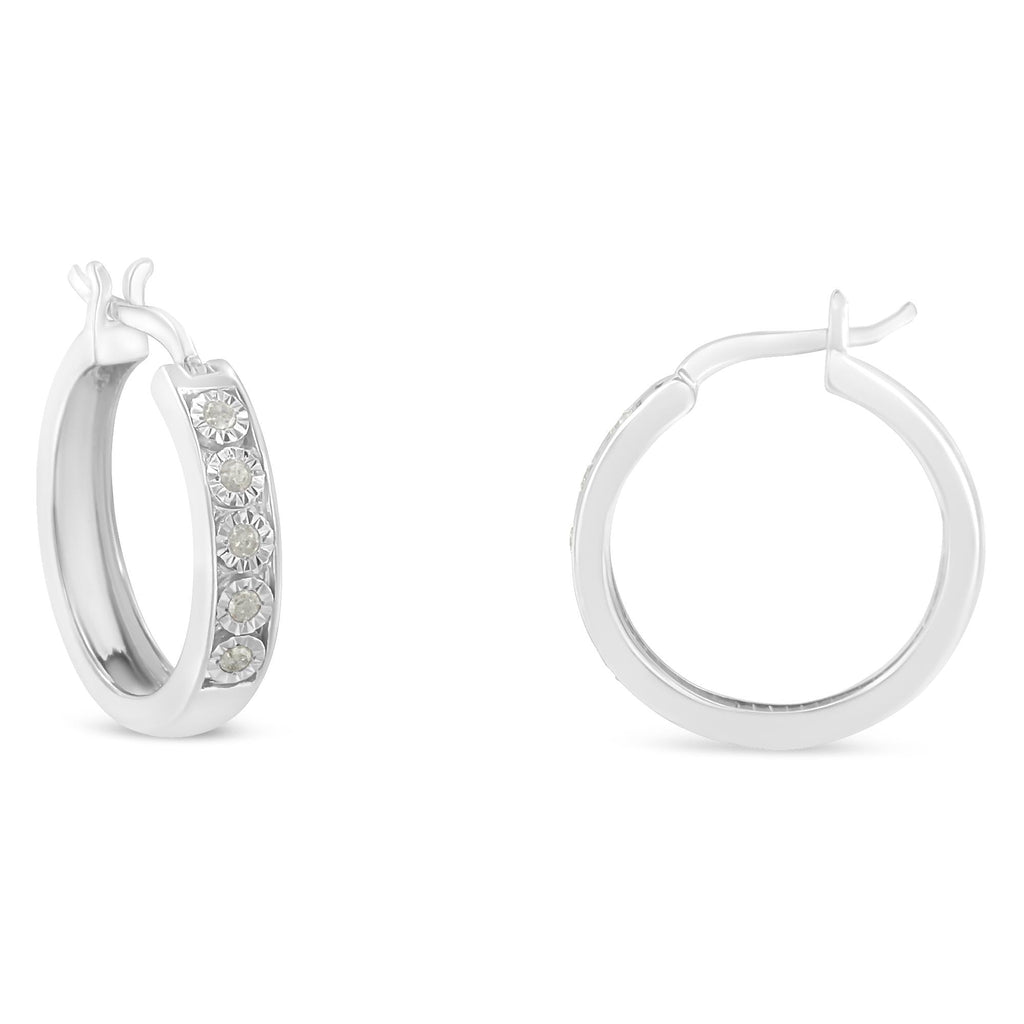 .925 Sterling Silver 1/10 Cttw Miracle Set Diamond Full Circle Hoop Earrings (I-J Color, I3 Clarity) 