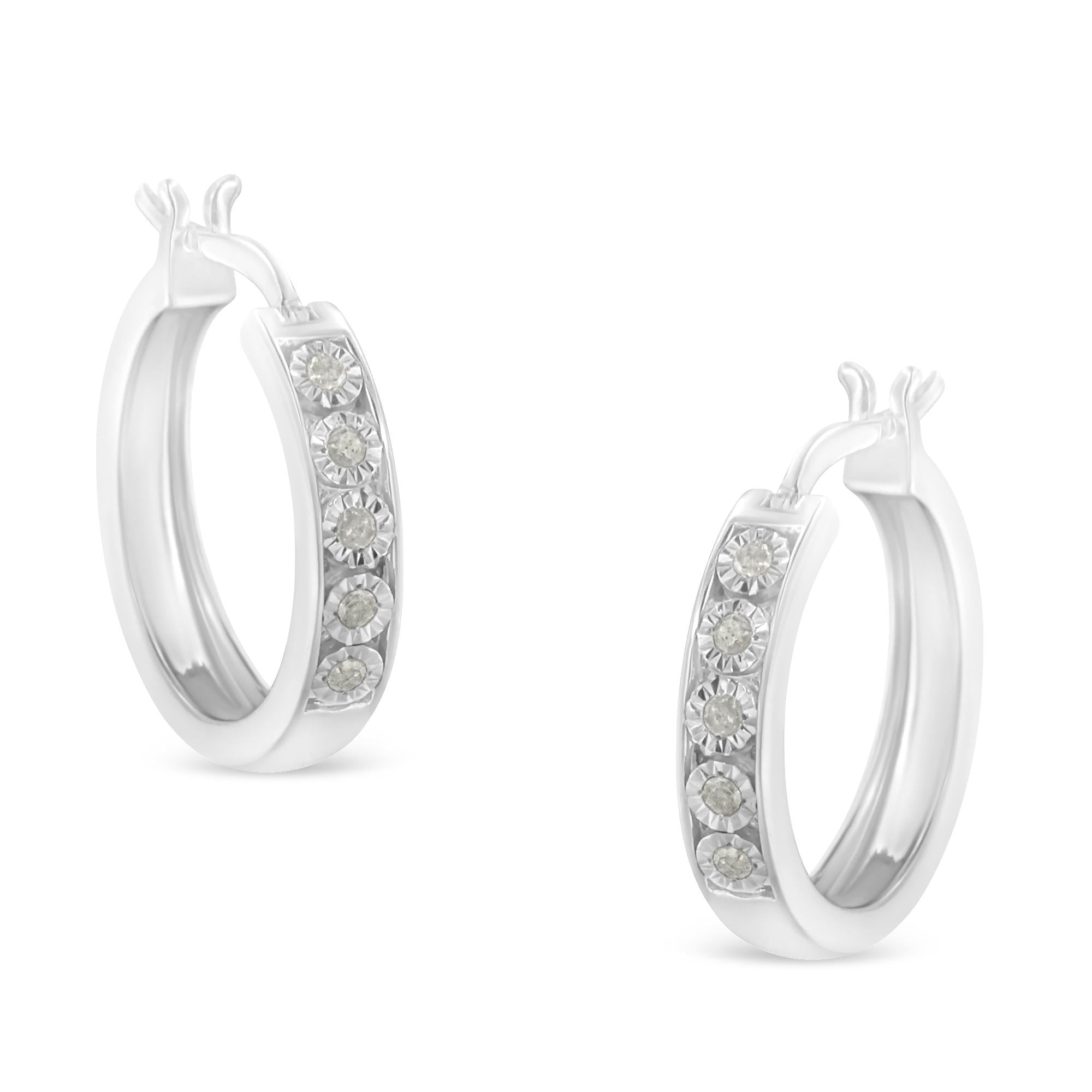 .925 Sterling Silver 1/10 Cttw Miracle Set Diamond Full Circle Hoop Earrings (I-J Color, I3 Clarity) 