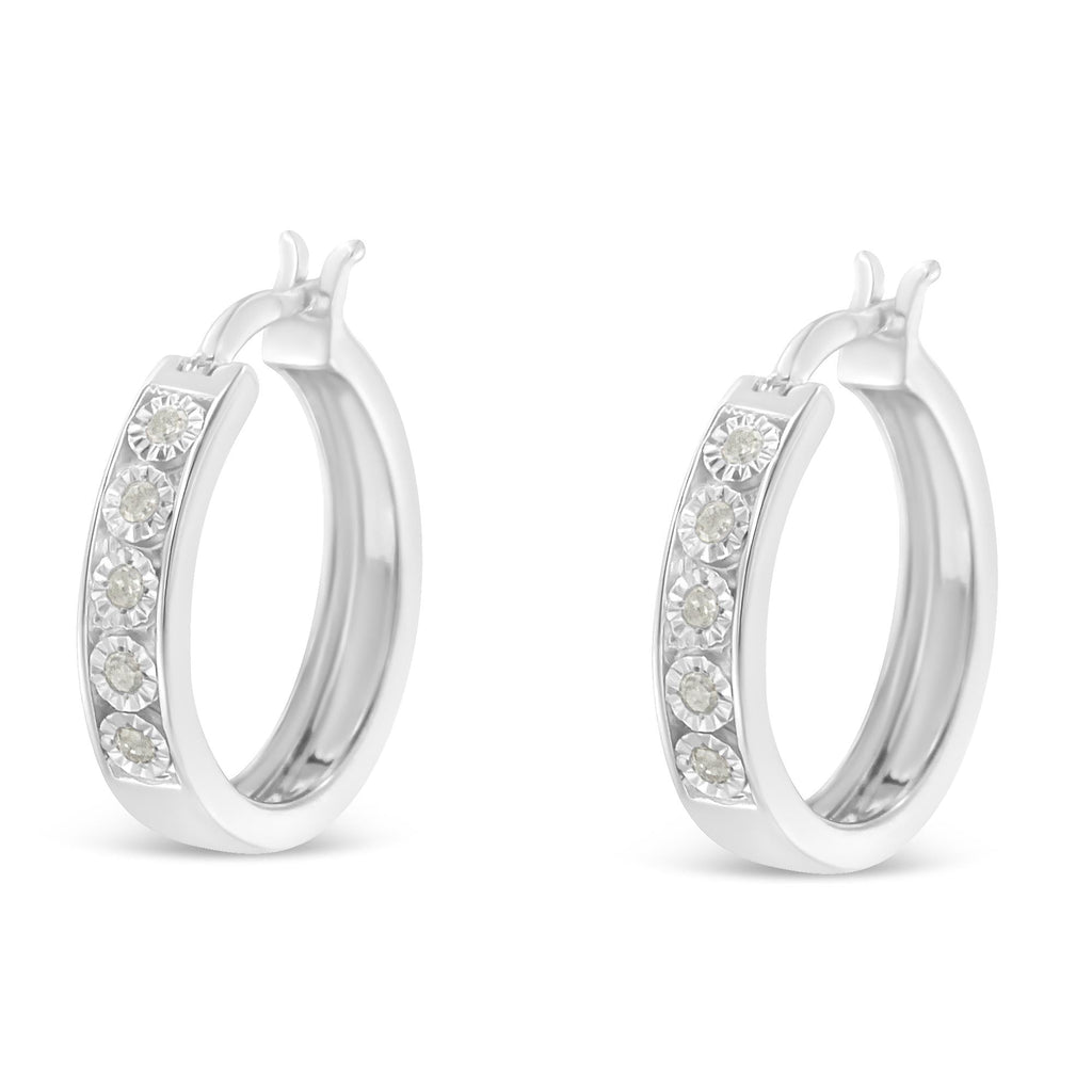 .925 Sterling Silver 1/10 Cttw Miracle Set Diamond Full Circle Hoop Earrings (I-J Color, I3 Clarity) 