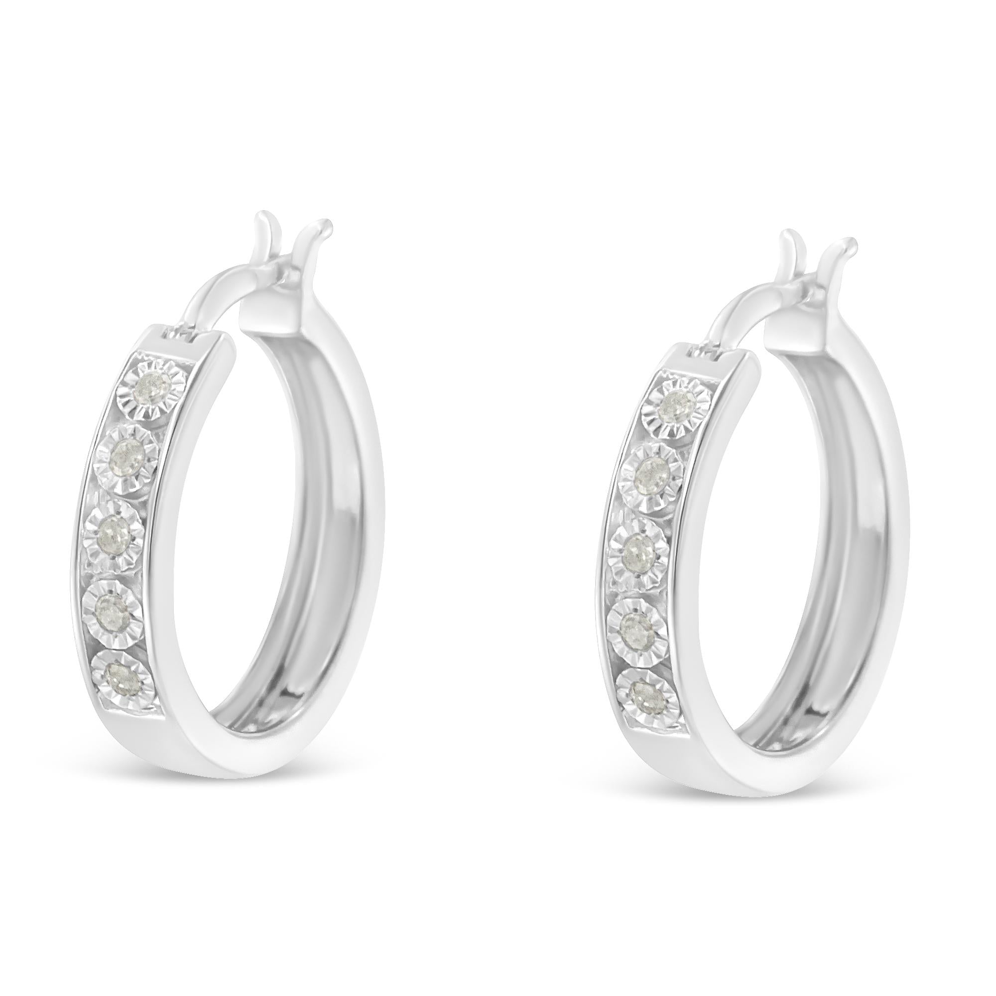 .925 Sterling Silver 1/10 Cttw Miracle Set Diamond Full Circle Hoop Earrings (I-J Color, I3 Clarity) 
