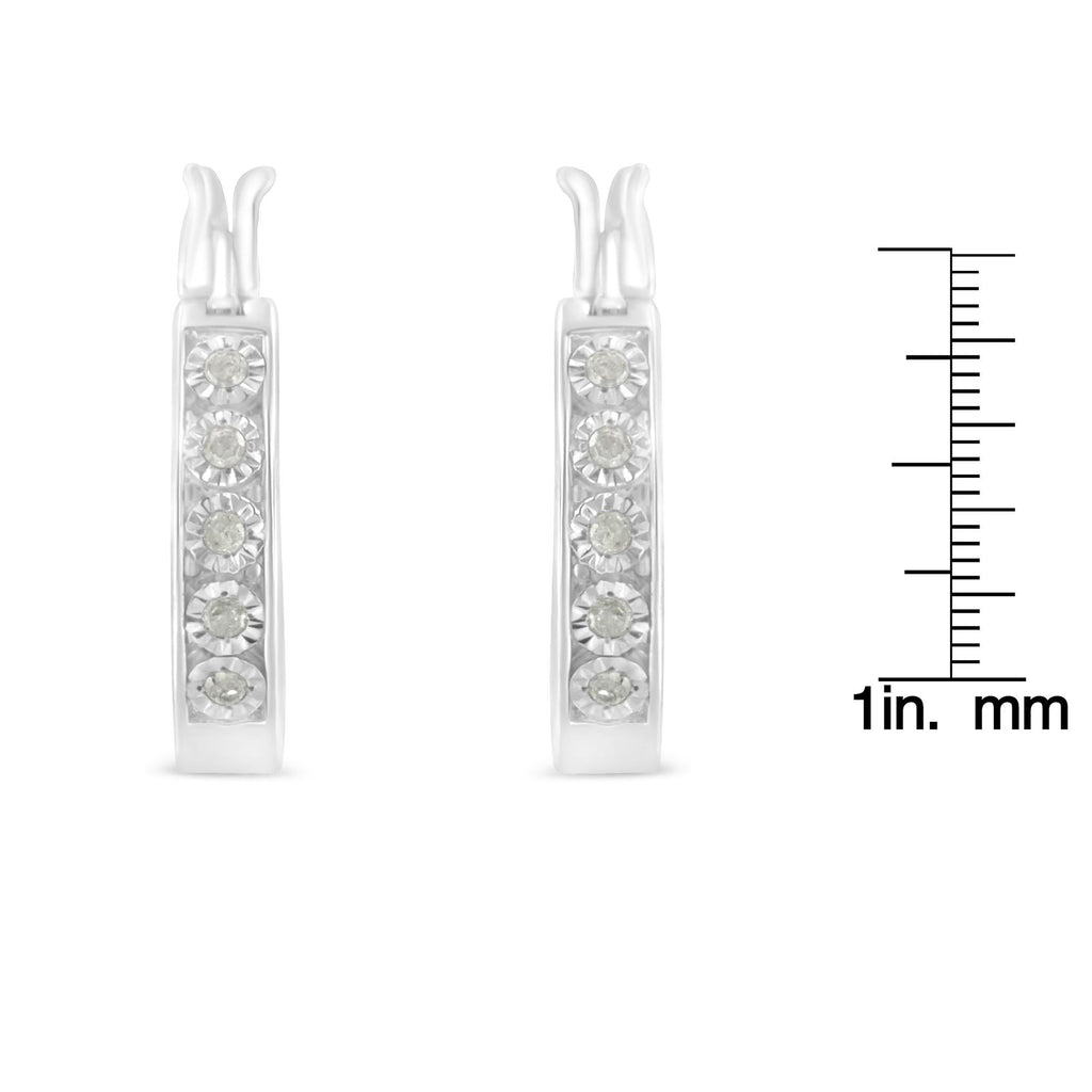.925 Sterling Silver 1/10 Cttw Miracle Set Diamond Full Circle Hoop Earrings (I-J Color, I3 Clarity) 