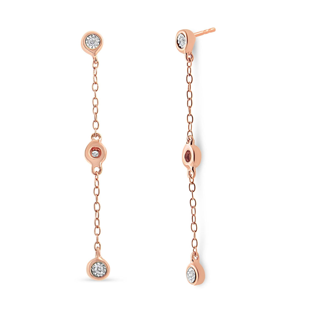 10K Rose Gold Plated .925 Sterling Silver 1/15 Cttw Diamond Dangle Earring (I-J Color, I3-Promo Clarity)