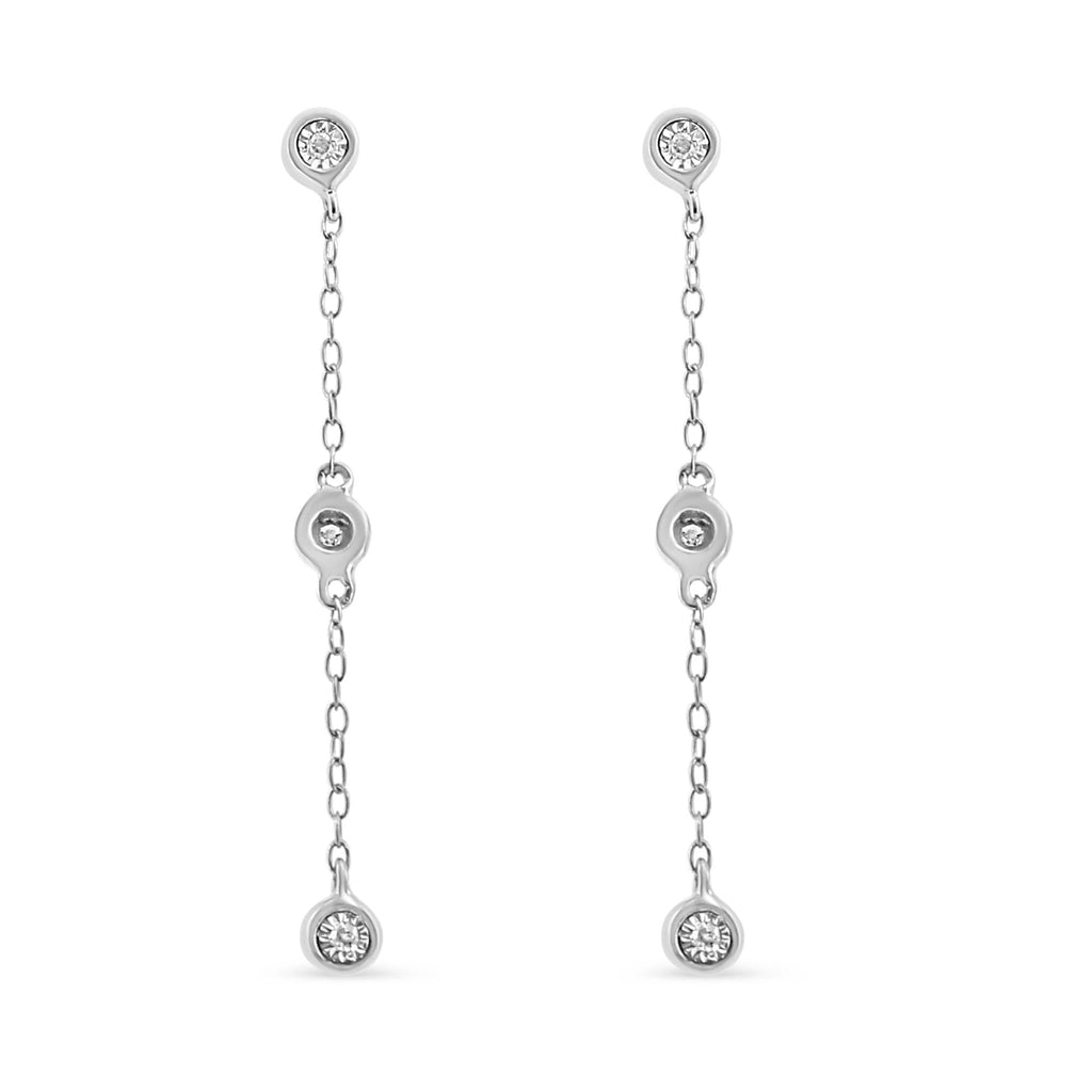 .925 Sterling Silver Miracle Set Diamond Accent 3-Stone Drop and Dangle Earring (I-J Color, I3 Clarity)