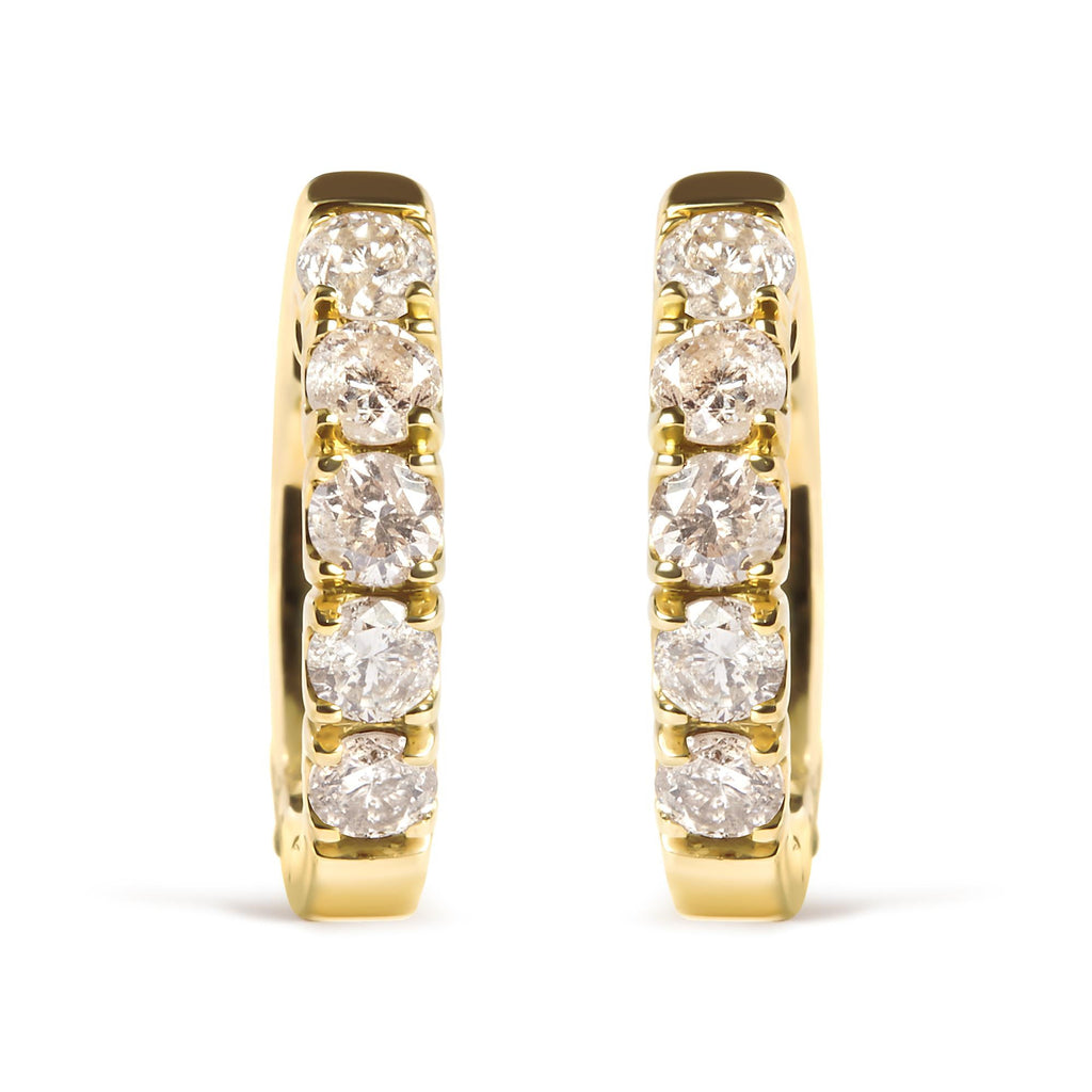 10K Yellow Gold 1/2 Cttw Round-Cut Diamond Hoop Earrings