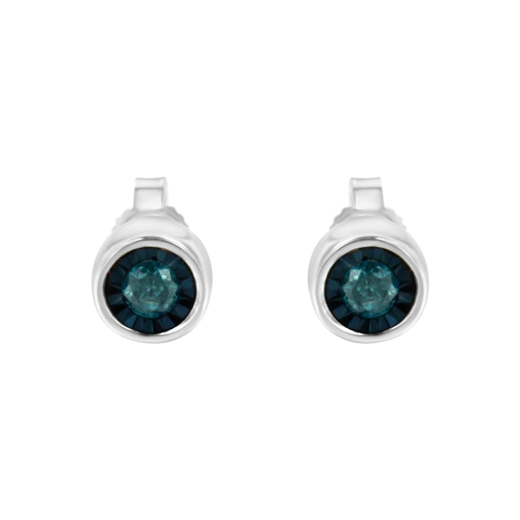 .925 Sterling Silver 1/5 Cttw Round Brilliant-Cut Blue Diamond Miracle-Set Stud Earrings (Fancy Color-Enhanced, I2-I3 Clarity)