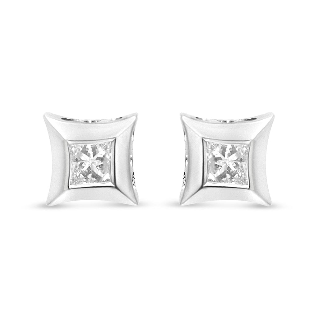 10K White Gold 1/3 Cttw Invisible Set Style Princess-Cut Diamond Stud Earrings (H-I Color, SI2-I1 Clarity)