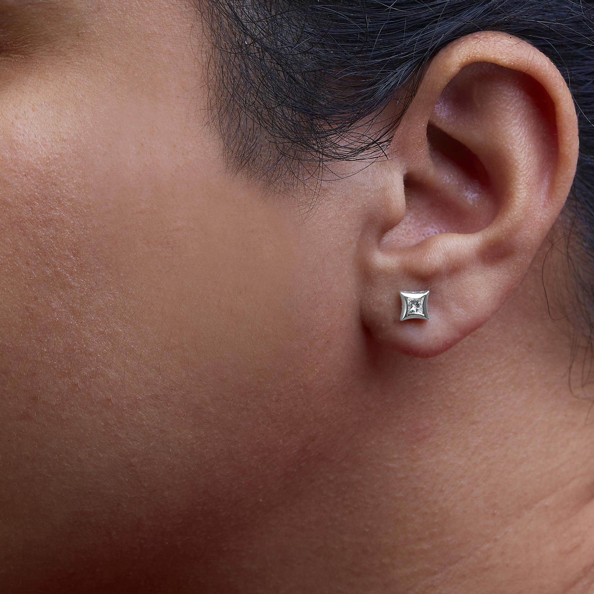 10K White Gold 1/3 Cttw Invisible Set Style Princess-Cut Diamond Stud Earrings (H-I Color, SI2-I1 Clarity)