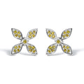Sterling Silver Yellow Treated Diamond Accent Floral Stud Earrings