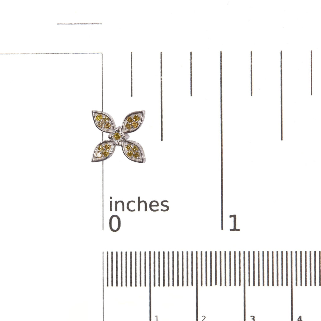 Yellow Diamond Floral Stud Earrings in Rhodium-Plated Sterling Silver – Treated