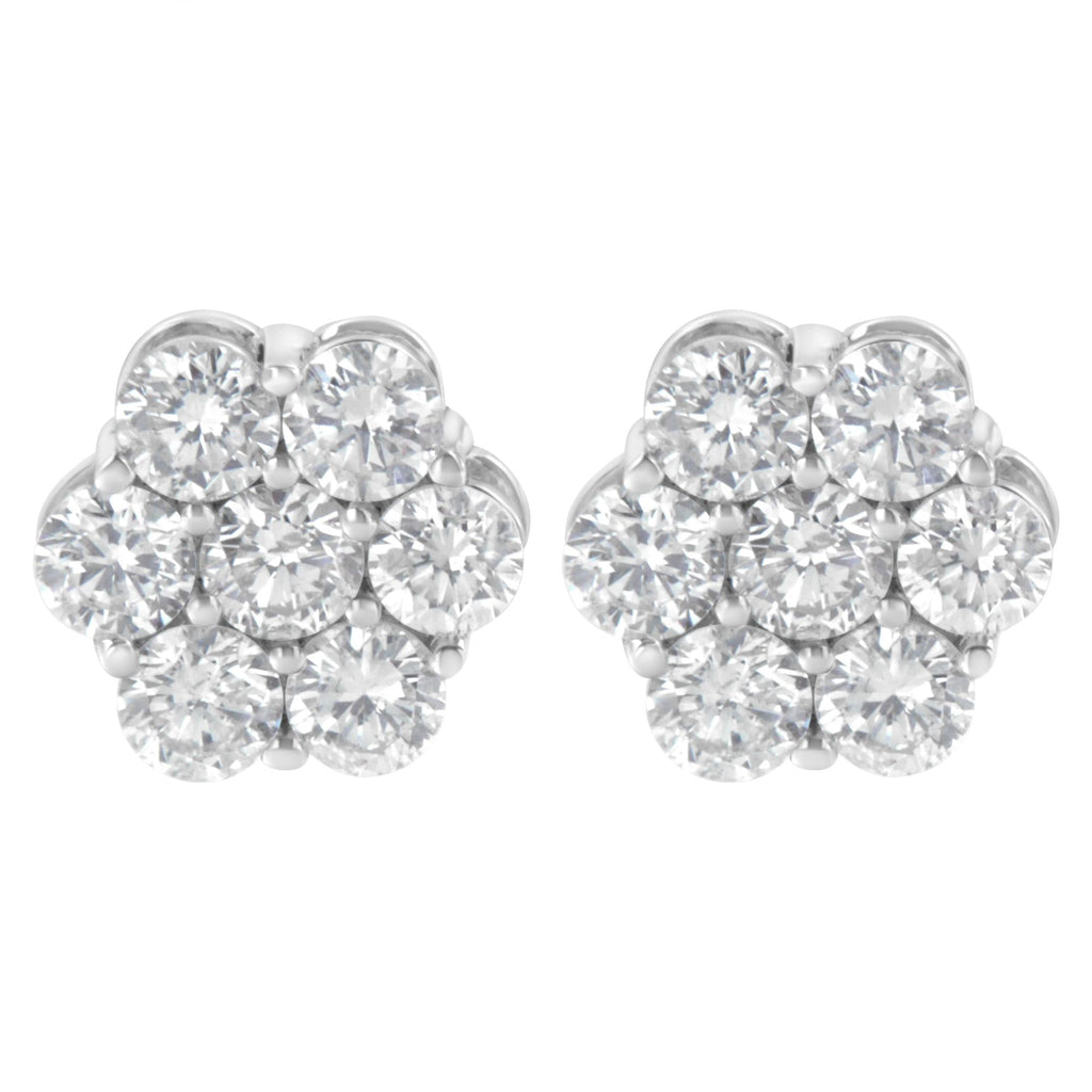 Sterling Silver 2 cttw Floral Composite 7 Stone Diamond Stud Earring (I-J, I1-I2)