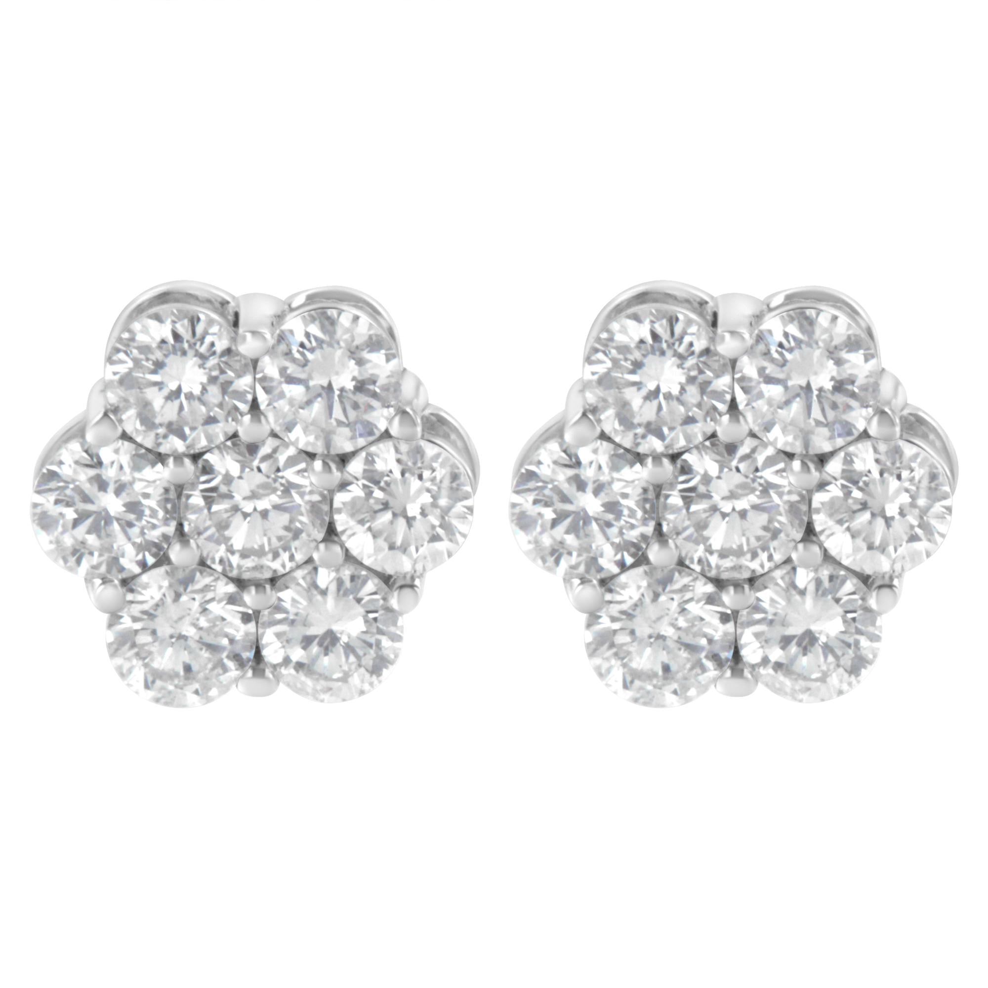 Sterling Silver 2 cttw Floral Composite 7 Stone Diamond Stud Earring (I-J, I1-I2)