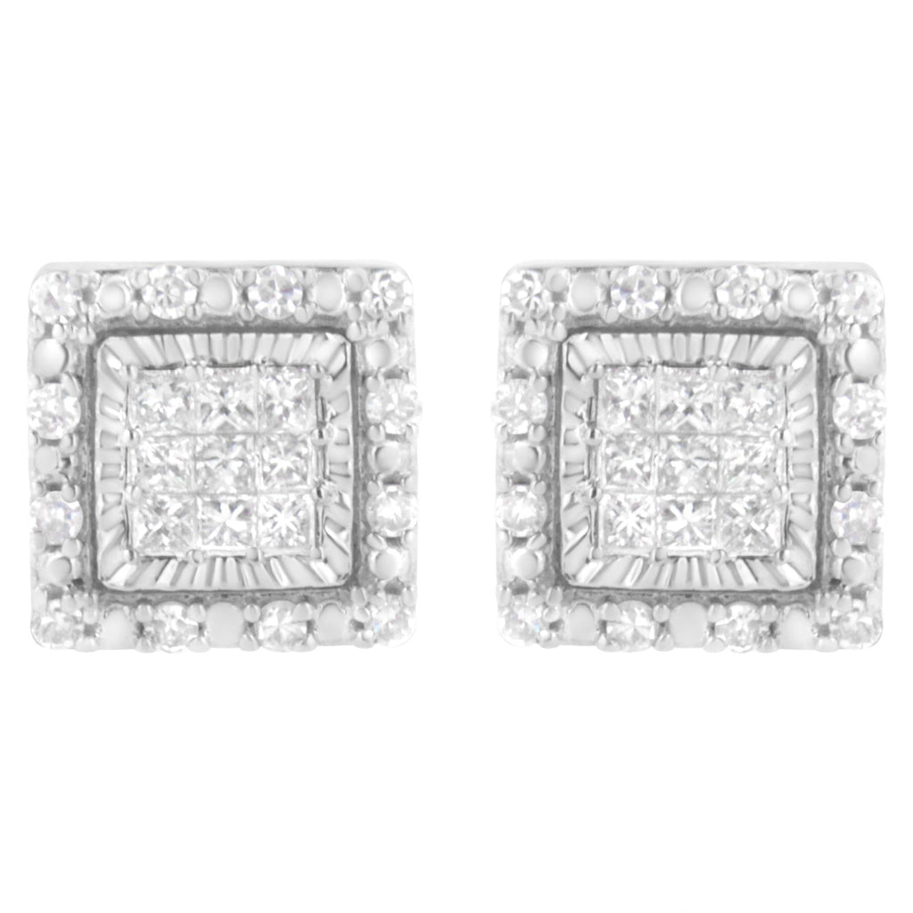 10K White Gold 1/2 cttw Invisible Set Princess-Cut Diamond Square Stud Earring (I-J Color, I1-I2 Clarity)