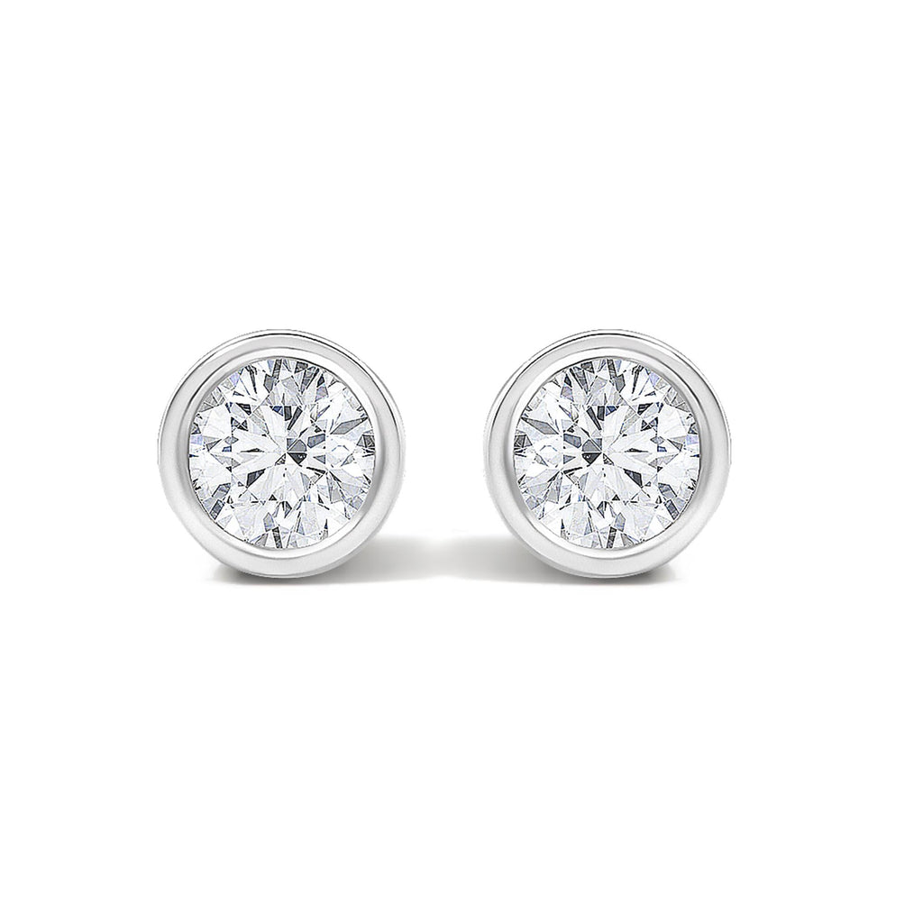 Lab-Grown Diamond Bezel Solitaire Stud Earrings in 14K White Gold – 1/2 ct