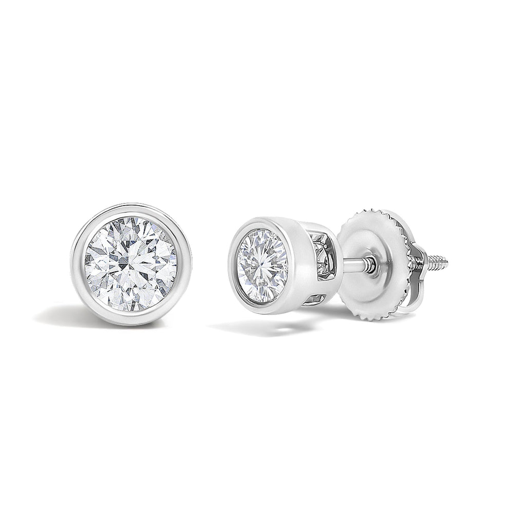 Lab-Grown Diamond Bezel Solitaire Stud Earrings in 14K White Gold – 1/2 ct