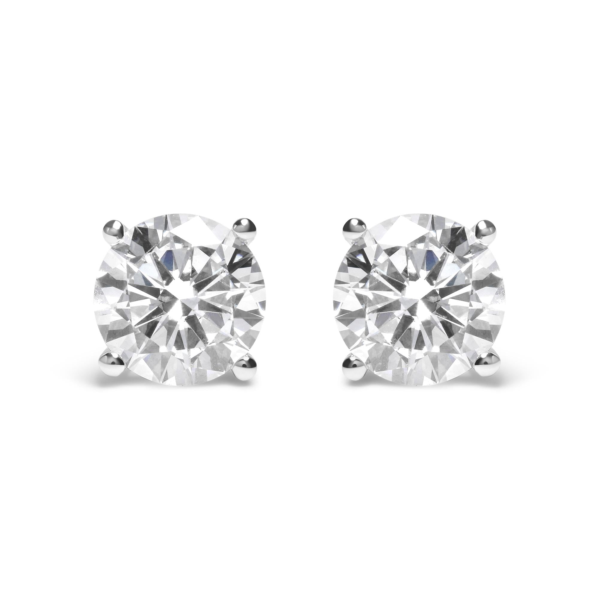 IGI Certified 14K White Gold 5.00 Cttw Round Brilliant-Cut Lab Grown Diamond Classic 4-Prong Stud Earrings with Screw Backs (F-G Color, SI1 Clarity)