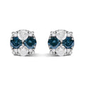 .925 Sterling Silver 2.0 Cttw Blue Diamond Composite Cluster Stud Earring