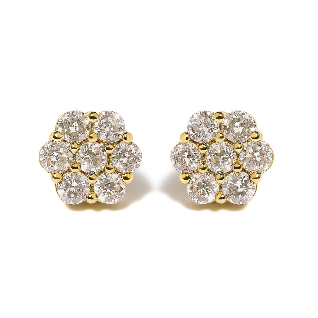 14K White Gold 3 cttw Prong Set Round-Cut Diamond Floral Cluster Stud Earring (I-J Color, SI1-SI2 Clarity)