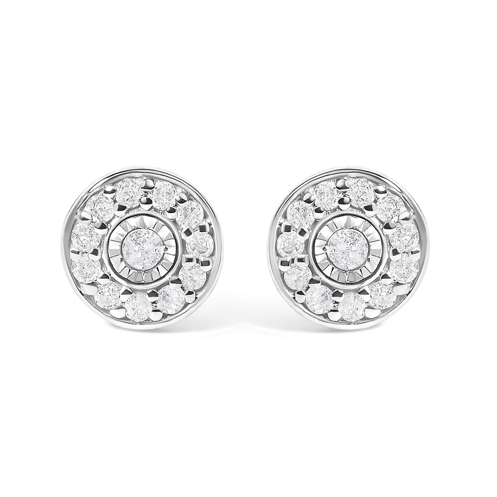 Diamond Miracle Set Halo Stud Earrings in .925 Sterling Silver – 1/4 Cttw