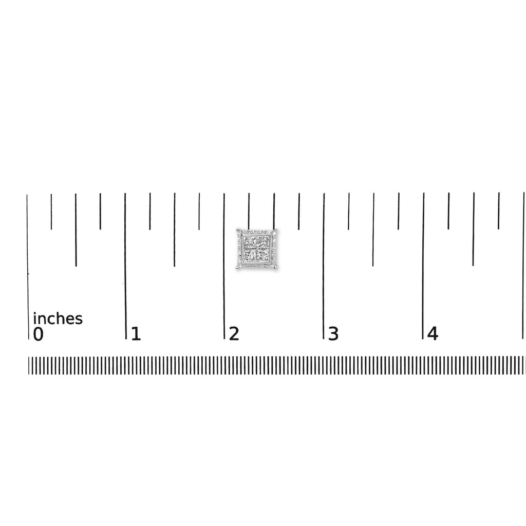 14K White Gold 2.00 Cttw Invisible Set Princess-Cut Lab Grown Diamond Wavy Quad Stud Earrings