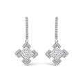 10K White Gold Princess and Round Diamond Geometric Composite Dangle Earrings
