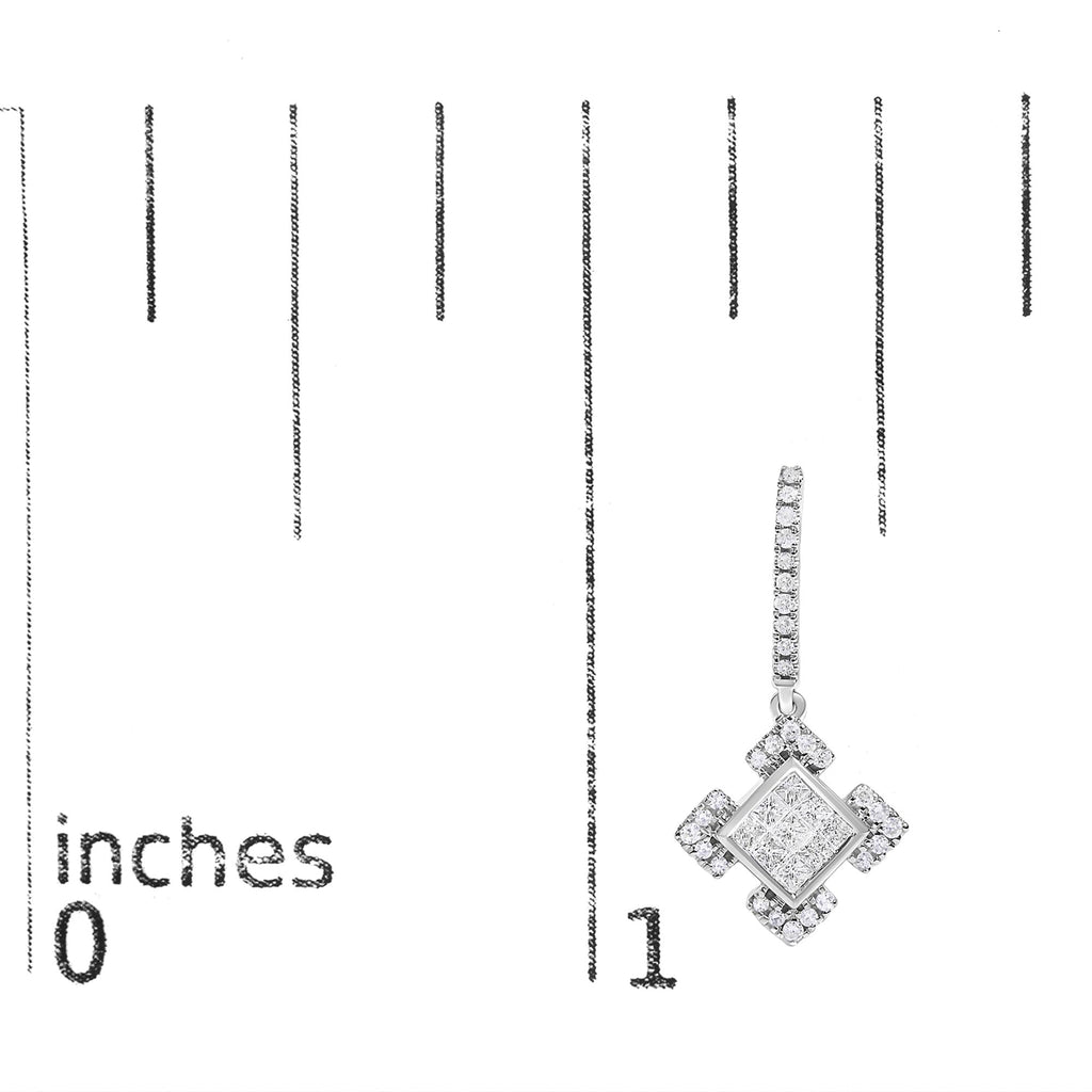 Princess & Round Diamond Geometric Dangle Earrings in 10K White Gold – 1/2 Cttw