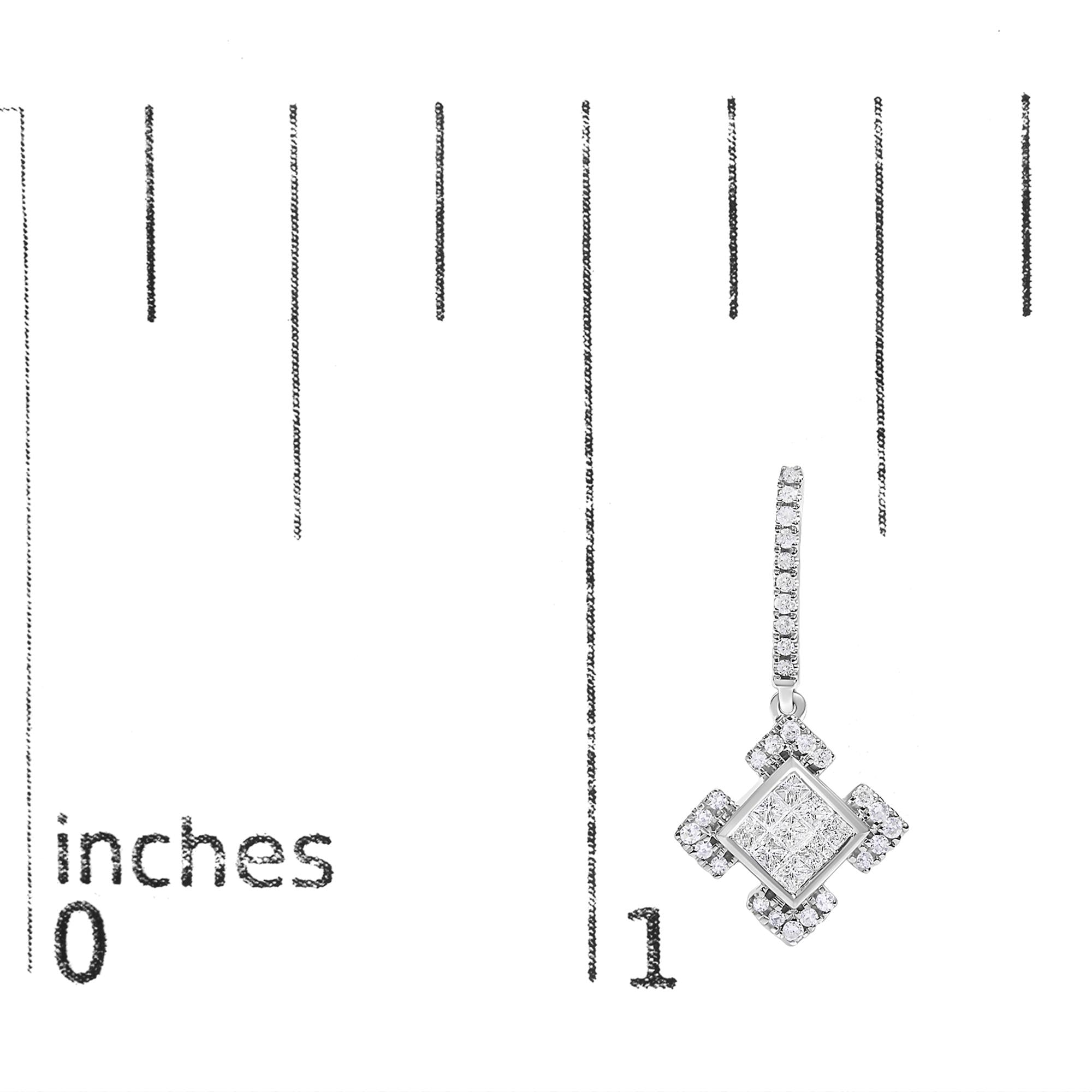 Princess & Round Diamond Geometric Dangle Earrings in 10K White Gold – 1/2 Cttw