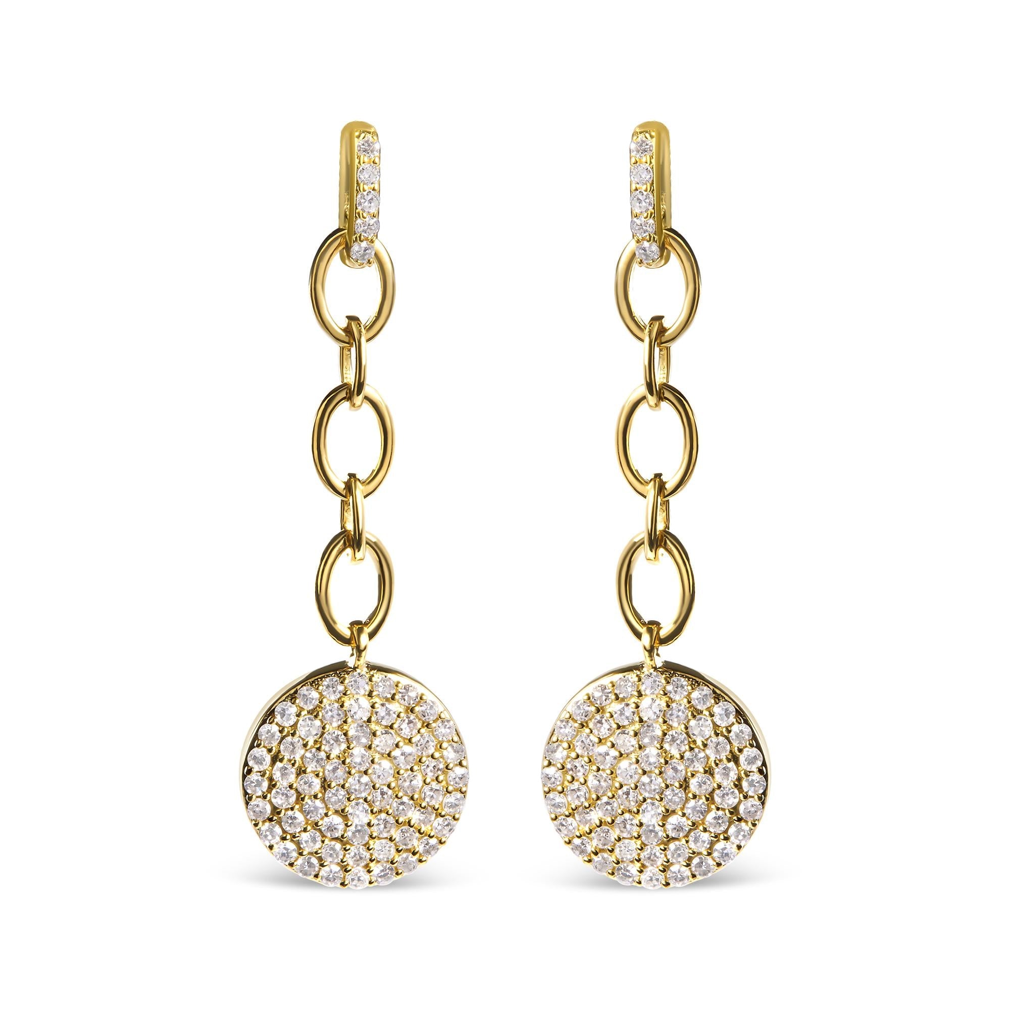 18K Yellow Gold Plated .925 Sterling Silver 1.0 Cttw Diamond Composite Cluster Dangle Chain Earrings (I-J Color, I1-I2 Clarity)