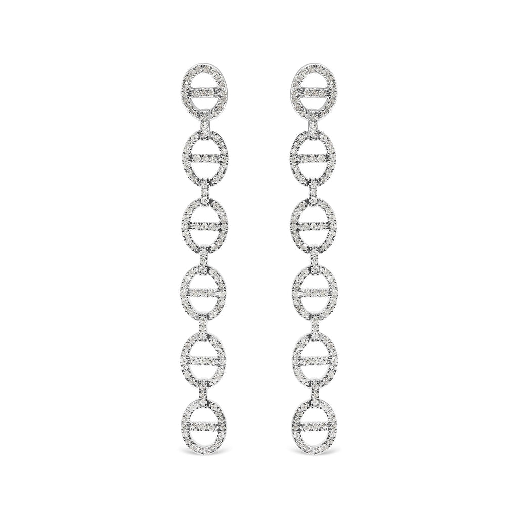 Sterling Silver 1.0 Cttw Diamond Oval Design Dangle Earrings