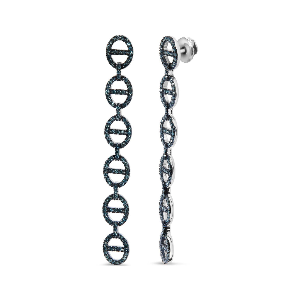 Treated Blue Diamond Linked Circle Drop Earrings in Sterling Silver – 1 Cttw