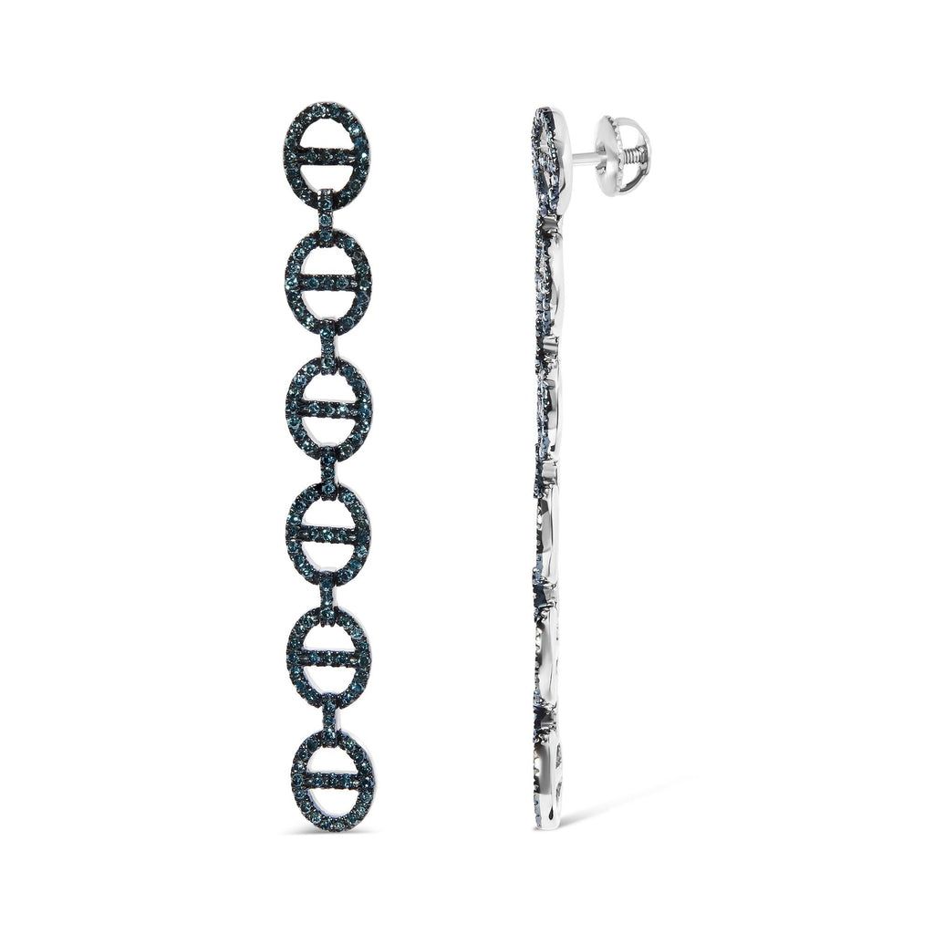 Treated Blue Diamond Linked Circle Drop Earrings in Sterling Silver – 1 Cttw