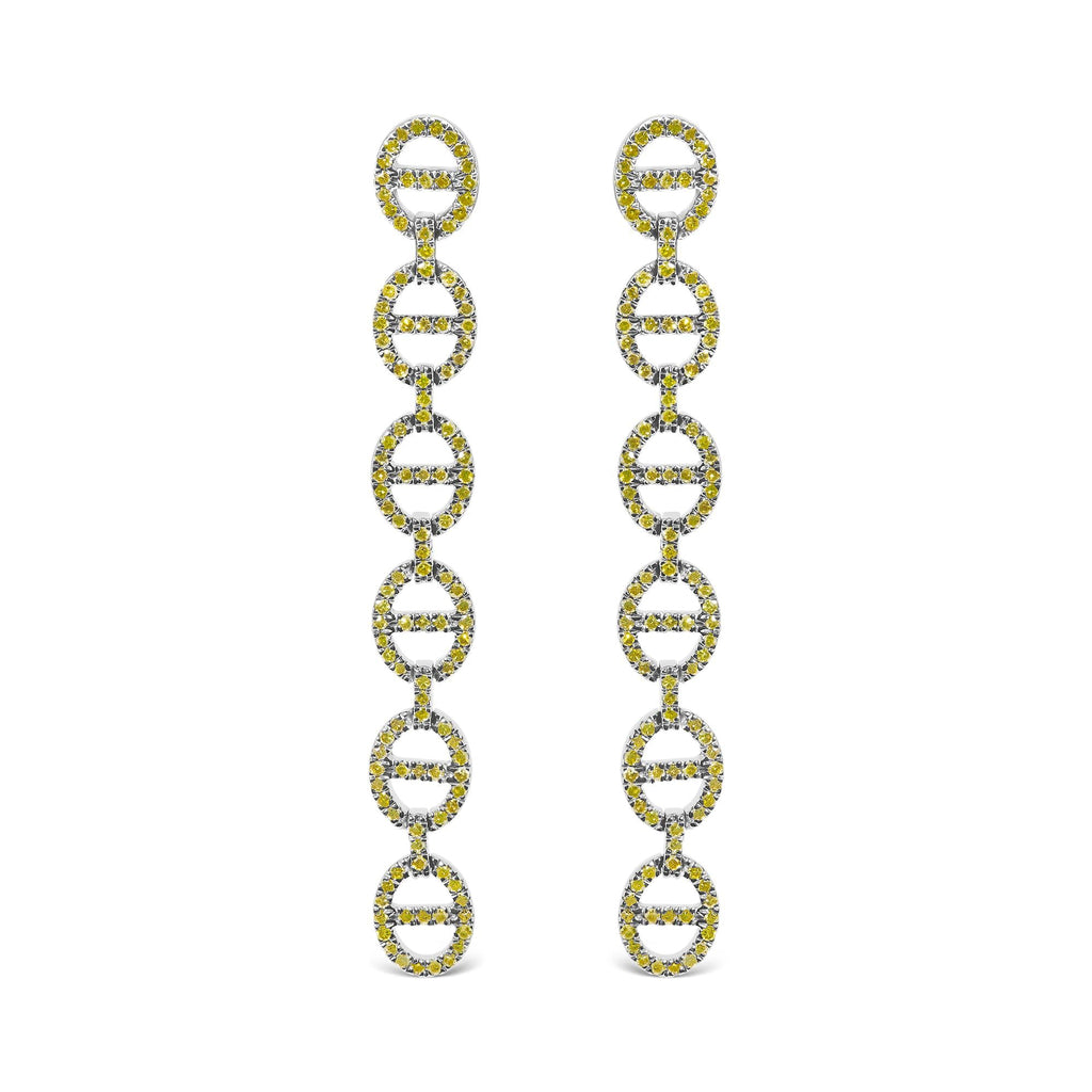 Yellow Diamond Linked Circle Drop Earrings in Sterling Silver – 1.0 Cttw