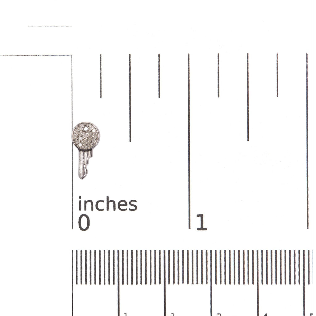 Natural Diamond Key Motif Charm Stud Earrings in Sterling Silver – 1/6 Cttw