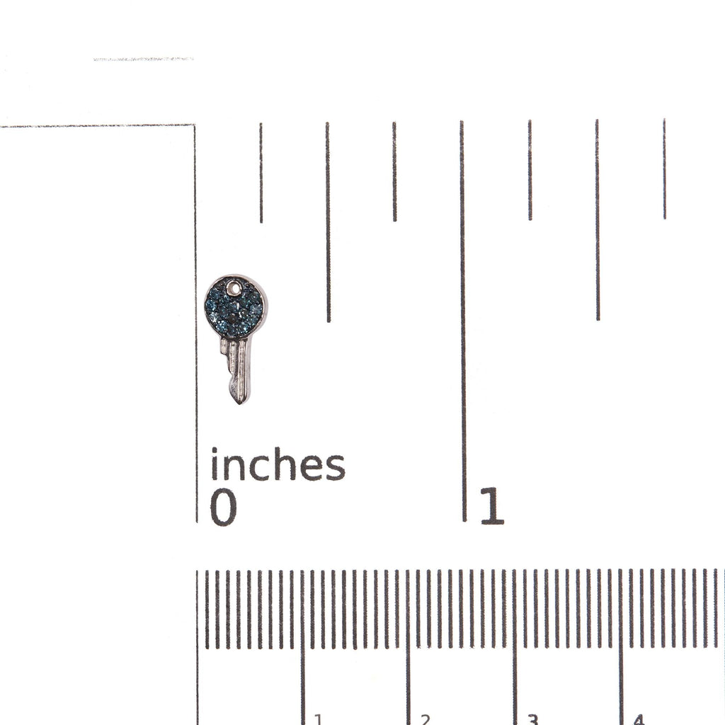 Treated Blue Diamond Key Motif Stud Earrings in Sterling Silver – 1/6 Cttw