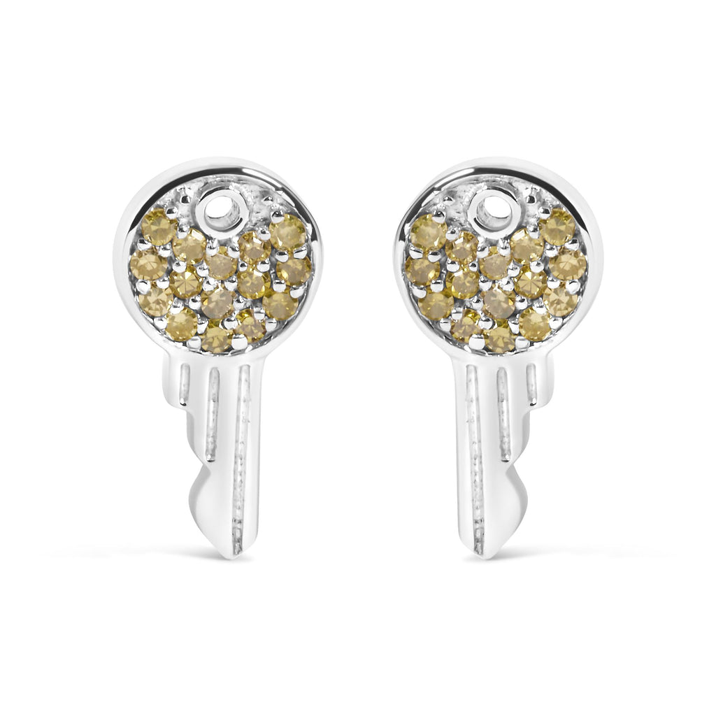 925 Sterling Silver 1/6ct TDW  Yellow Treated  Diamond Charm Earrings