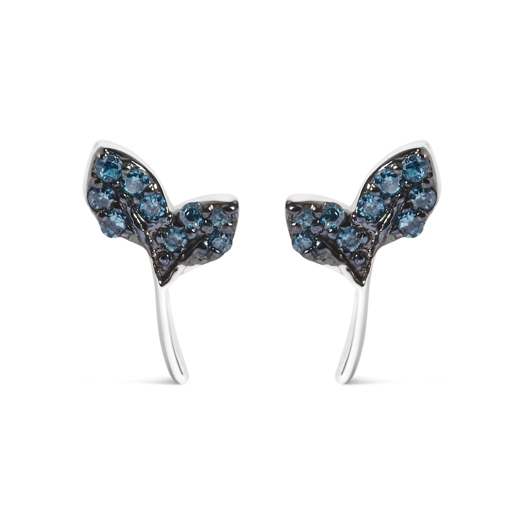 Treated Blue Diamond Leaf Motif Stud Earrings in Sterling Silver – 1/16 Cttw