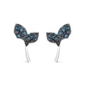 Treated Blue Diamond Leaf Motif Stud Earrings in Sterling Silver – 1/16 Cttw
