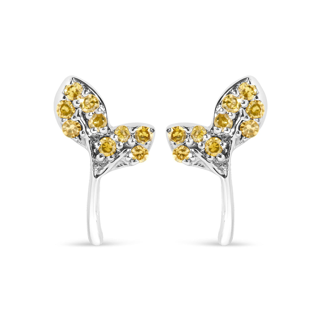 925 Sterling Silver 1/16ct TDW  Yellow Treated Diamond Leaf Earrings