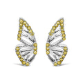 Treated Yellow Diamond Butterfly Stud Earrings in Sterling Silver – 1/6 Cttw